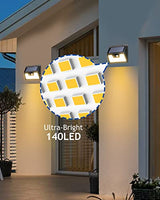 Solar Lights Outdoor Waterproof, 4Pack 140LED Solar Motion Sensor Wall Lights, 3 Modes Solar Powered Fence Security Lights for Patio Step Deck House Outside(Warm White)