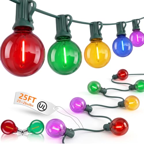 25FT G40 LED Multicolor Outdoor String Lights, 25 Shatterproof Globe Bulbs