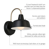 Design House Mason Farmhouse Gooseneck Barn Light, Outdoor Exterior Porch or Patio Wall Light Fixture, Black and Gold, 8 Inch Diameter, 1-Pack, 588285