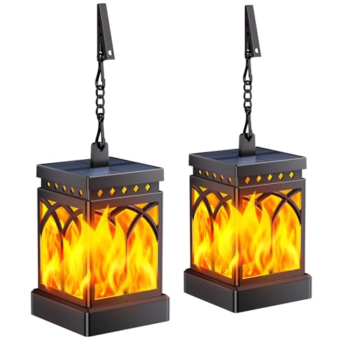 KOOPER Solar Lanterns Outdoor Waterproof, Two Modes Hanging Solar Lantern Lights for Outside, Auto ON/Off Lanterns Decorative Outdoor for Garden Table Yard Path Tree Patio Lawn Decor, Gifts, 2 Pack