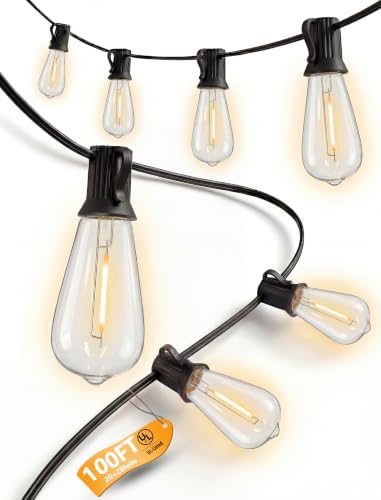 100FT Outdoor String Lights, 50 ST40 Edison LED Patio Lights