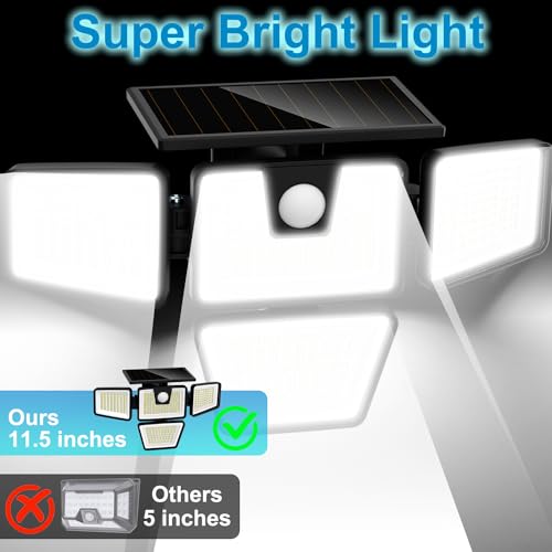 Solar Lights Outdoor 2 Pack, 300 LED Motion Sensor Lights, 4 Heads, IP65