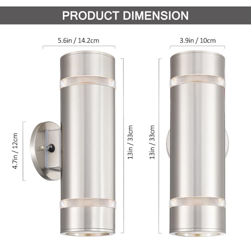 Cerdeco 13" Stainless Steel Cylinder Dusk to Dawn Outdoor Wall Sconce