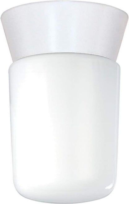 Nuvo Lighting SF77/533 Utility Fixture Die Cast Aluminum Durable Outdoor Close to Ceiling Porch and Patio Light with White Glass Cylinder, White
