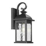 FEMILA Outdoor Wall Light Fixture, 1-Light Exterior Waterproof Wall Sconce, 15" Front Porch Lights, Anti-Rust Matte Black Finish with Water Ripple Glass, 4FD54B BK-WP