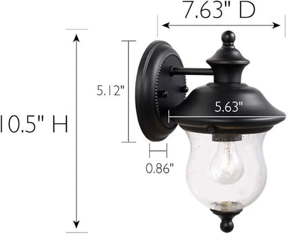 Design House 502906 Highland Traditional 1-Light Outdoor/Indoor Wall Light with Clear Seedy Glass for Porch Entryway Patio, Black
