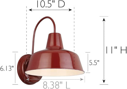 Design House Mason Farmhouse Gooseneck Barn Light, Outdoor Exterior Porch or Patio Wall Light Fixture, Rustic Red, 8 Inch Diameter, 1-Pack, 520559