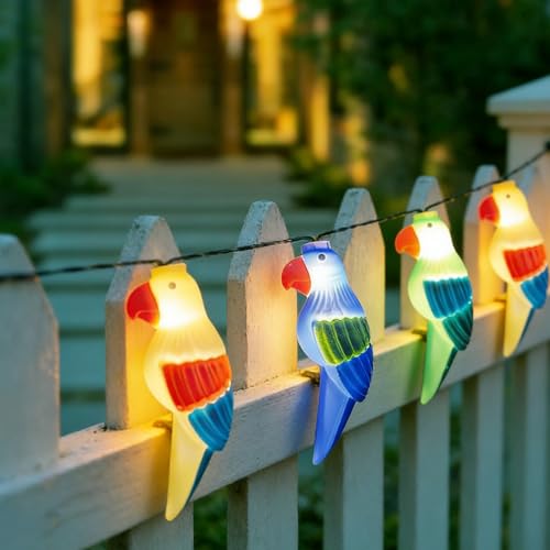 Oviejo Parrot String Lights 8.5Ft Summer Camping String Lights with 10 LED Lights, Tropical Themed Fairy Lights for Luau Party/Beach/Fiesta/Birthday/Tiki Bird Decorations Lights,Green Wire