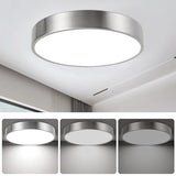 13inch Round Bathroom Ceiling Lighting Fixture, Overhead Polished Brushed Nickel Bedroom Ceiling Lights, Low Profile Led Chrome Flush Mount Light, 26W, 3000K, ETL Listed