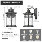 Darkaway Large Outdoor Porch Lights Wall Mount, 15inch Outdoor Light Fixtures Sconces Wall Lighting with Seeded Glass Exterior Lights for Patio Yard House Hallway Doorway Garage(Large, Black)