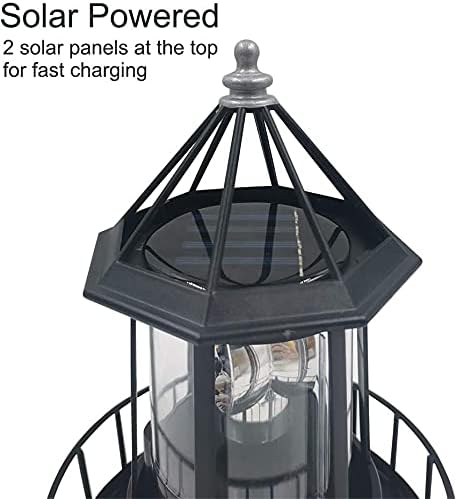 HAKUNA LED Solar Powered Lighthouse, 360 Degree Rotating Lamp Courtyard Decoration IP65 Waterproof Durable Rotatable Outdoor Solar Light Lamp Hanging for Home Garden Yard Décor