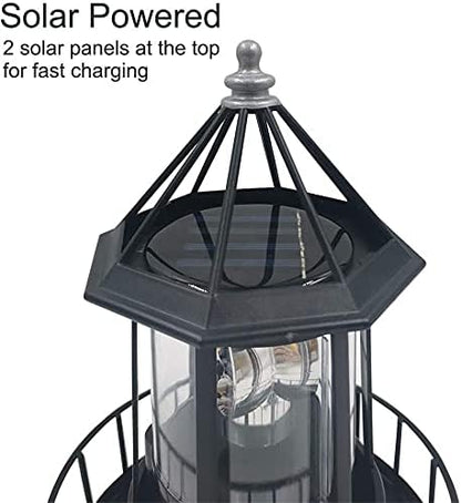 HAKUNA LED Solar Powered Lighthouse, 360 Degree Rotating Lamp Courtyard Decoration IP65 Waterproof Durable Rotatable Outdoor Solar Light Lamp Hanging for Home Garden Yard Décor