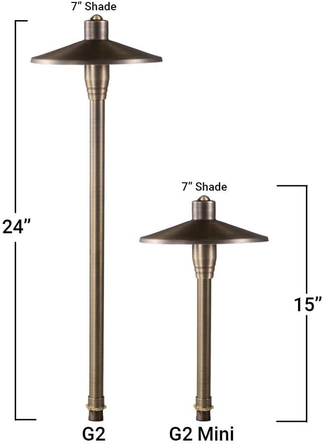 G2 12V Brass Mini Path Light (15" Tall) with 3W 2700K Warm White G4 LED Bulb for Low Voltage Landscape Lighting on Outdoor Pathway, Walkway, Garden, Driveway or Patio