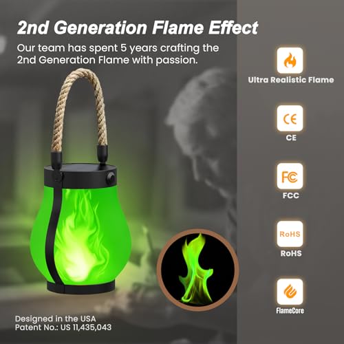 Hompavo Gen2 Solar Lanterns Outdoor Waterproof with Ultra-Real Flame Green