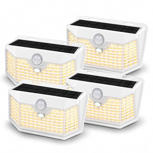 HMCITY 120 LED Solar Lights Outdoor Motion Sensor, 4 Pack, White Warm