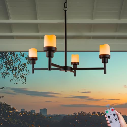 Battery Operated Chandelier, Outdoor Hanging Candle Lights Battery Gazebo Lights, Outdoor Chandelier for Gazebo, Canopy, Pergola, Porch, Tent Decor (4)