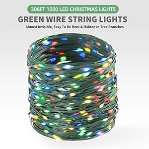 Tcamp 306FT 1000 LED Christmas Tree Lights Outdoor Indoor String Lights with Memory Timer Function, 8 Modes Green Wire Fairy String Light for Xmas Tree Holiday Party Decor (Multicolor)