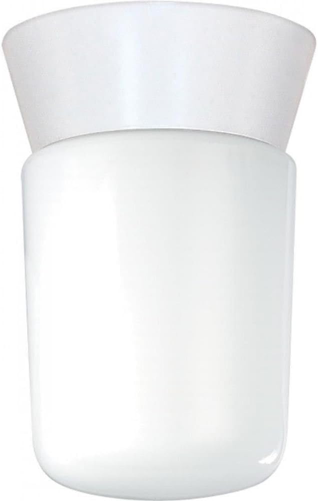 Nuvo Lighting SF77/533 Utility Fixture Die Cast Aluminum Durable Outdoor Close to Ceiling Porch and Patio Light with White Glass Cylinder, White