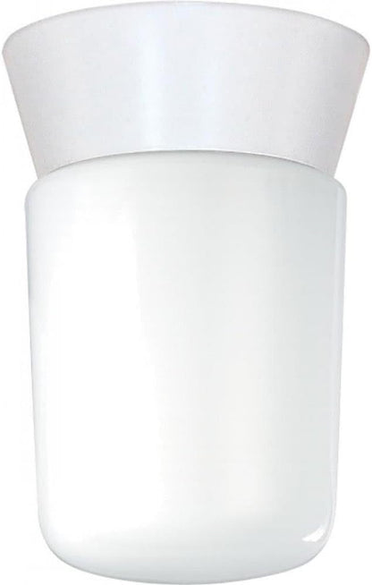 Nuvo Lighting SF77/533 Utility Fixture Die Cast Aluminum Durable Outdoor Close to Ceiling Porch and Patio Light with White Glass Cylinder, White