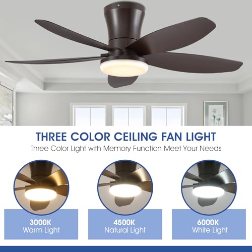 Surtime 36IN Ceiling Fans with Light and Remote/APP Control, 5-Blade Reversible Motor Ceiling Fan, 3-Color Dimmable Lighting, All-Brown Finish