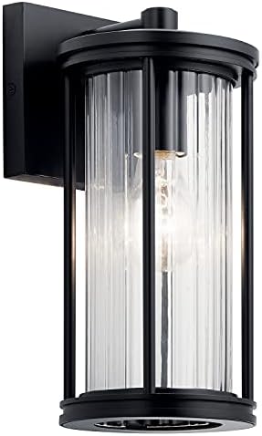 Kichler Barras 11.5" 1 Light Outdoor Wall Light with Clear Ribbed Glass in Black | Lumora