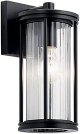 Kichler Barras 11.5" 1 Light Outdoor Wall Light with Clear Ribbed Glass in Black | Lumora