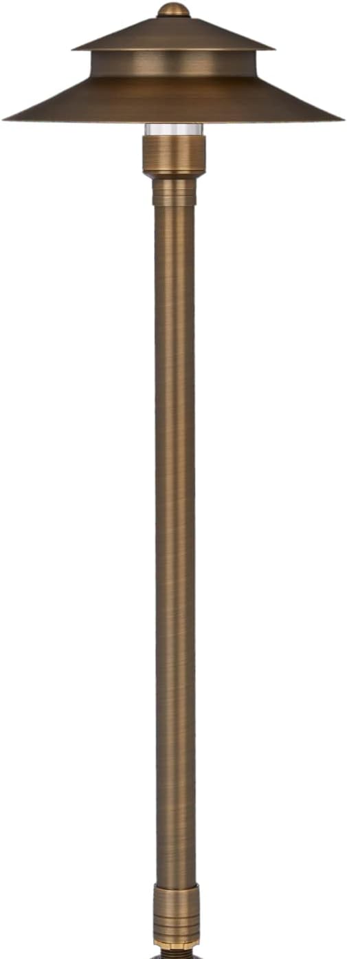 VOLT Stratum 12V Brass 2-Tier Path Light (9" Shade, 25" Tall) for Low Voltage Landscape Lighting on Outdoor | Lumora