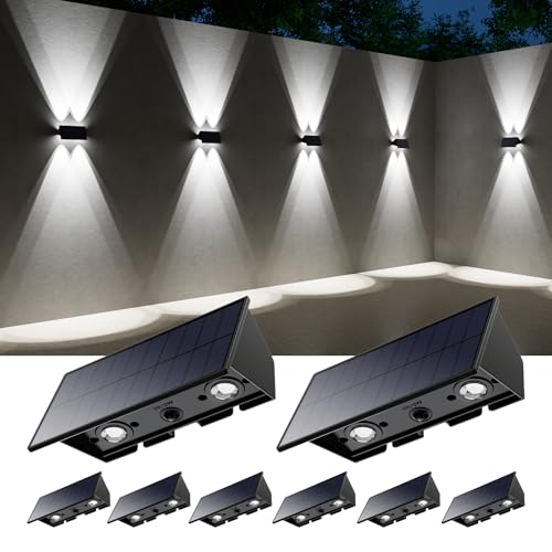 8 Pack Cool White Solar Power Wall Fence Light Outdoor Up and Down