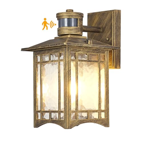 Bronze Outdoor Motion Sensor Lights - Dusk to Dawn Lighting Fixture for Outside House Exterior - Wall Mount Porch Lantern with Yard Front Motion Detector - Garage Patio Anti-Rust Light