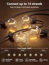 100FT G40 LED Outdoor String Lights, Patio Globe Lights with 52 Shatterproof LED Bulbs, Waterproof Dimmable Hanging Lights, Connectable Black Wire Bistro Lights for Backyard Porch Garden Party Café
