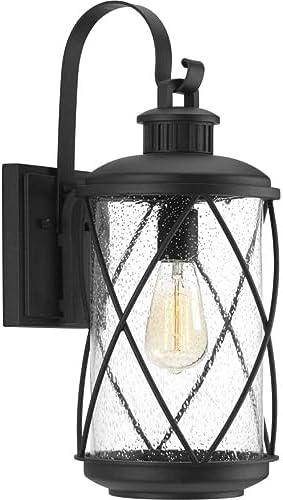 Progress Lighting Hollingsworth Collection 1-Light Clear Seeded Glass Farmhouse Outdoor Medium Wall Lantern Light Textured Black