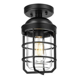Emliviar 11.1 Inch Vintage Semi Flush Mount Ceiling Light with Clear Tempered Glass Shade, Black Ceiling Lighting for Hallway, GE255LF BK