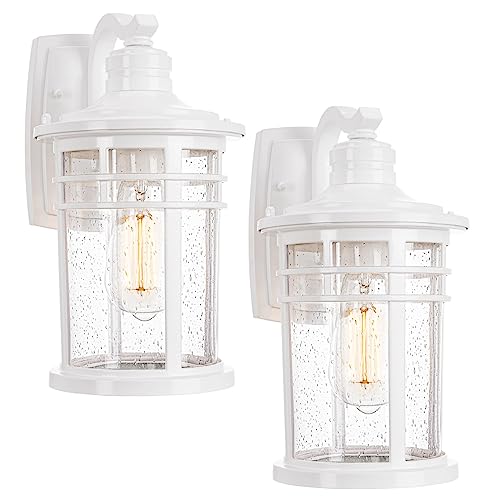 Darkaway Outdoor Porch Lights Wall Mount, Outdoor Light Fixtures Sconces Wall Lighting with Seeded Glass Waterproof Exterior Lights for Patio Yard House Hallway Doorway Garage(2 Pack, White)