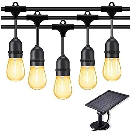 KLED LED Solar String Lights Outdoor 48Ft Waterproof Hanging Lights with S14 15 Shatterproof Bulbs & 4 Light Modes, Outside Backyard Lights for Patio Market Bistro Porch Cafe Decor (48)