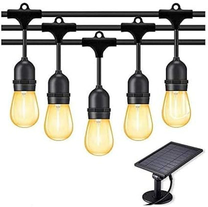 KLED LED Solar String Lights Outdoor 48Ft Waterproof Hanging Lights with S14 15 Shatterproof Bulbs & 4 Light Modes, Outside Backyard Lights for Patio Market Bistro Porch Cafe Decor (48)