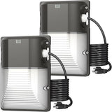 CINOTON 30W LED Wall Pack Light, 6Ft US-Plug, Dusk to Dawn Sensor, 2 Pack
