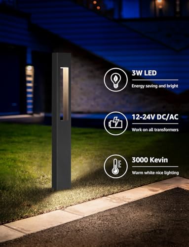 SUNVIE 3W LED Low Voltage Landscape Pathway Lights 3000K Black, 4 Pack