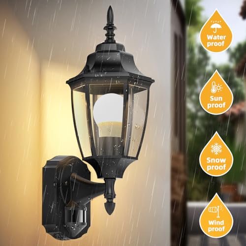 Lamomo Motion Sensor Outdoor Wall Lights Fixtures, 2-Pack Porch Lamp, Black