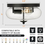 Darkaway Black Ceiling Light Fixtures, Indoor Outdoor Flush Mount Ceiling Light with Seeded Glass Shade for Farmhouse Hallway Kitchen Bedroom Porch Living Dining Room