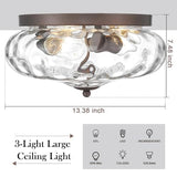 Darkaway Oil-Rubbed Bronze Ceiling Light Fixtures, 3-Light Flush Mount Ceiling Light with Water Ripple Glass Shade for Indoor Outdoor Hallway Kitchen Bedroom Porch Schoolhouse