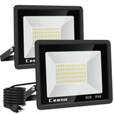 Ceena 2 Pack 60W Plug in LED Flood Light Outdoor, 6000lm Super Bright Floodlight with 5.9FT Wire, IP66 Waterproof 6000K LED Work Light for Garage, Yard, Patio, Front Door