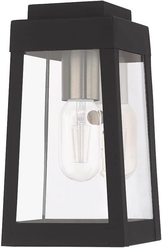 Livex Lighting 20851-91 Oslo - 9.5" One Light Outdoor Wall Lantern, Brushed Nickel Finish with Clear Glass,Silver | Lumora