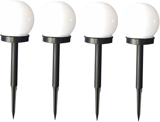 POPETPOP 4Pcs Solar Garden LED Lights White Ball Shape Plug in Outdoor Lawn Lamp Solar Pathway Lighting for Walkway Patio Landscape Warm Light Garden Decor