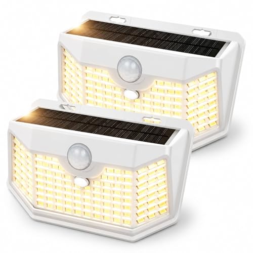 HMCITY 120 LED Solar Lights Outdoor Motion Sensor, 2 Pack, White Warm