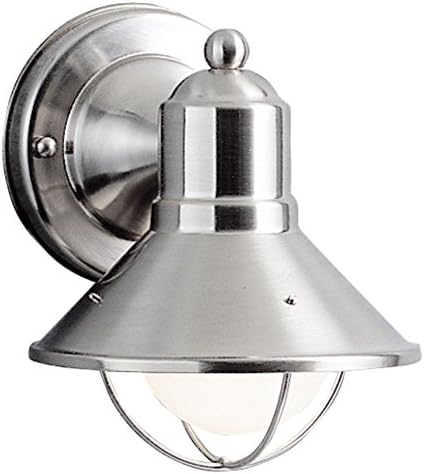 Kichler Seaside 7.5" 1 Light Outdoor Wall Light with Glass Globe Brushed Nickel,Silver, 18.25-Inch | Lumora