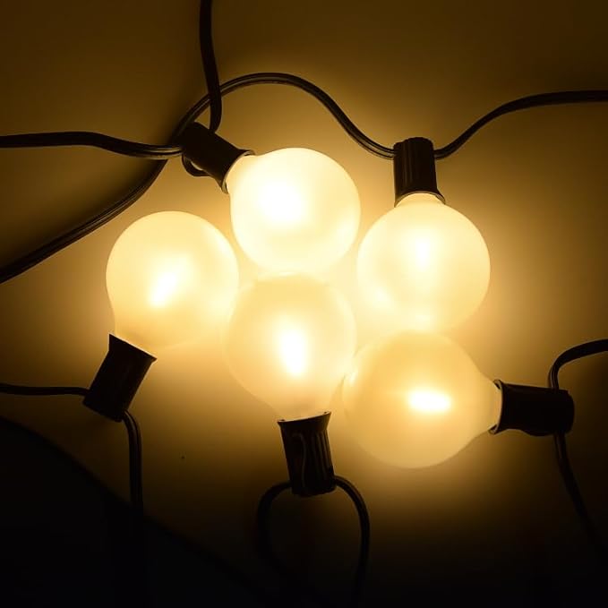 Hometown Evolution, Inc. G50 2" LED White Satin Pearl Outdoor Globe String Lights (White Wire, 25 ft) | Lumora