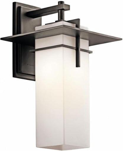 Kichler Caterham 17.5" 1 Light Outdoor Wall Light with Satin Etched Cased Opal Glass in Olde Bronze®