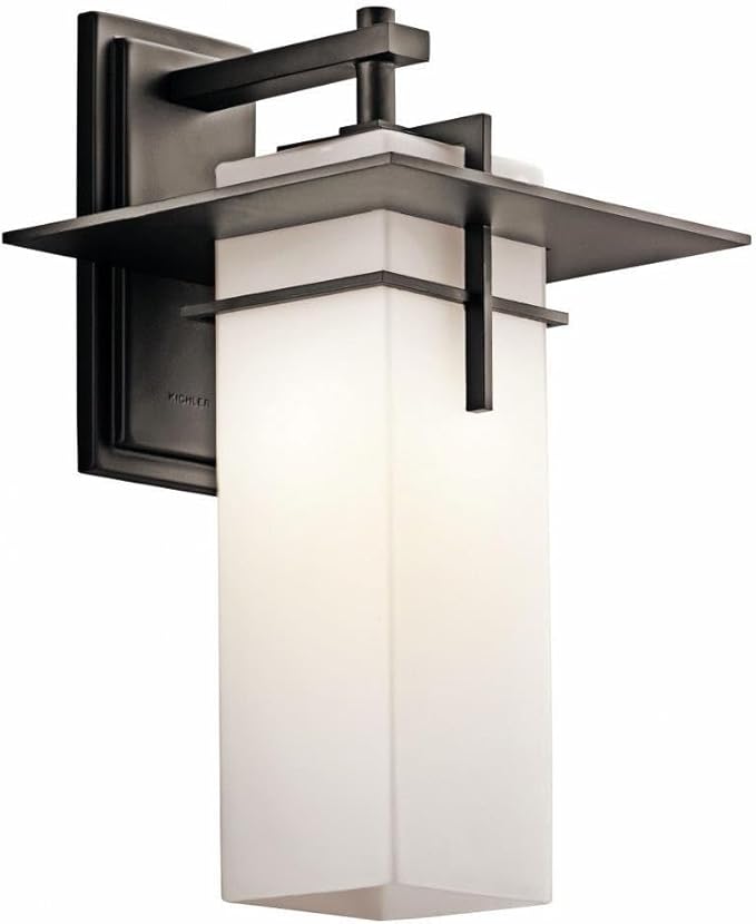 Kichler Caterham 17.5" 1 Light Outdoor Wall Light with Satin Etched Cased Opal Glass in Olde Bronze®