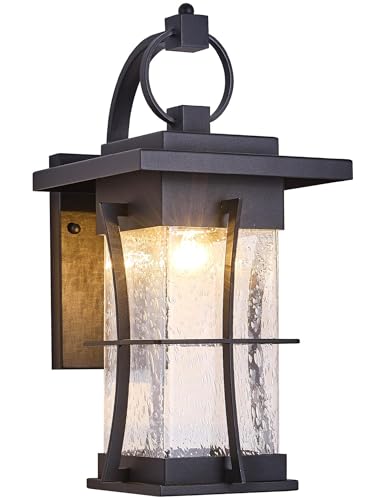 18" H Extra Large Outdoor Wall Sconce Black Large Exterior Wall Lantern Outside House Lamps Waterproof Mission Light Fixtures with Clear Seeded Glass, Perfect for Villa Porch Garage Coach Light