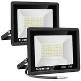 Ceena 2 Pack 60W Hardwired LED Flood Light Outdoor, 6000lm Super Bright Floodlight, IP66 Waterproof 6000K Daylight White Exterior Lights for Garage, Yard, Patio, Front Door